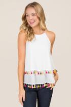 Blue Rain Callista Tiered Tassel High Neck Tank - White