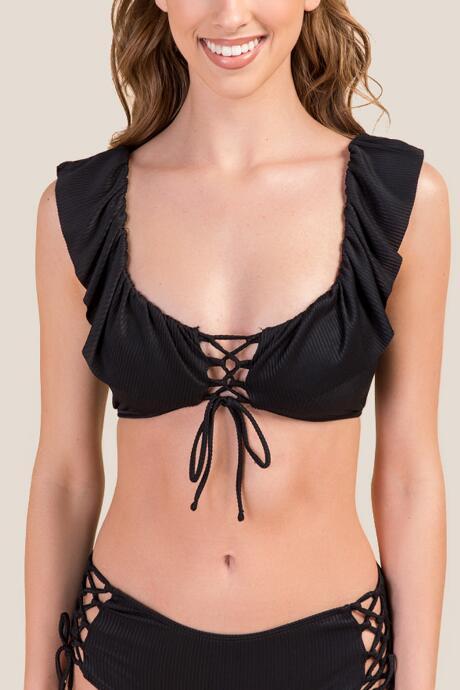 Francesca's Rebecca Lattice Front Swimsuit Top - Black