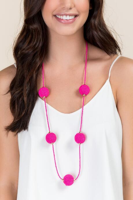 Francesca's Courtney Beaded Necklace In Pink - Fuchsia