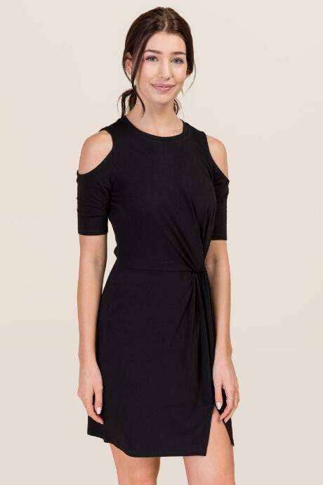 Francesca's Lily Cold Shoulder Knit Dress - Black