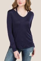 Jolie Clothing, Inc. Simone Long Sleeve Cut Out Basic Tee - Navy