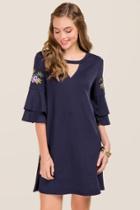 Alya Brisa Ruffle Sleeve Knit Dress - Navy