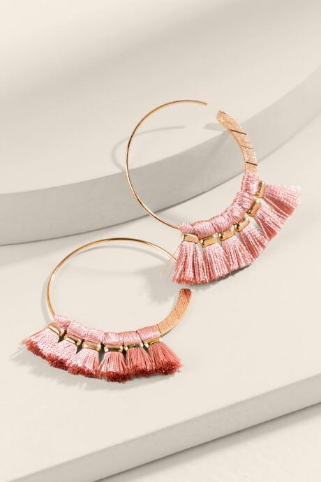 Francesca's Mia Tasseled Hoop Earrings - Mauve