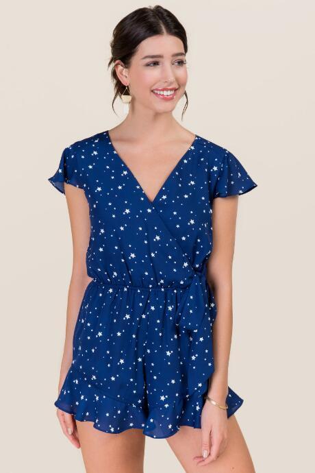 Blue Rain Cassandra Ruffle Wrap Romper - Navy