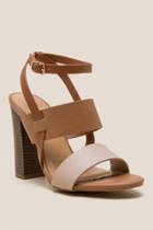Bamboo Faith Double Strap Peep Toe Heel - Tan