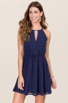 Francesca's Asa Solid A-line Dress - Navy