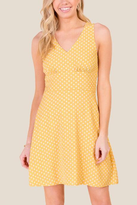 Francesca's Abigail Dot Skater Dress - Sunshine