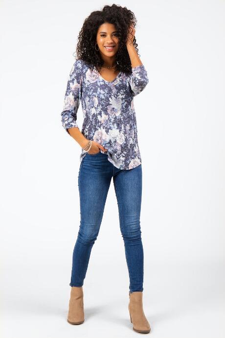 Francesca's Lennie Lattice Back Henley Top - Navy
