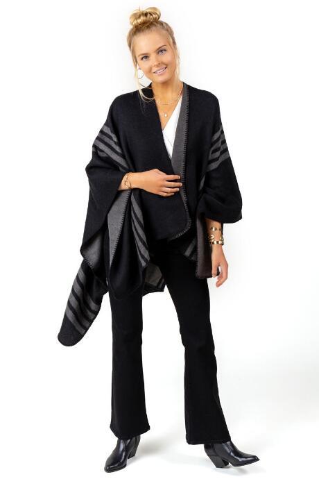 Francesca's Aurora Striped Poncho - Gray