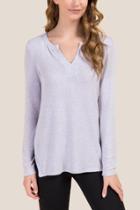 Francesca's Cassandra Ribbed Side V Neck Top - Orchid