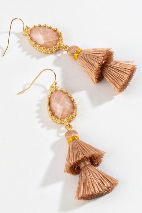Francesca's Iris Tiered Tassel Earrings In Champagne - Champagne