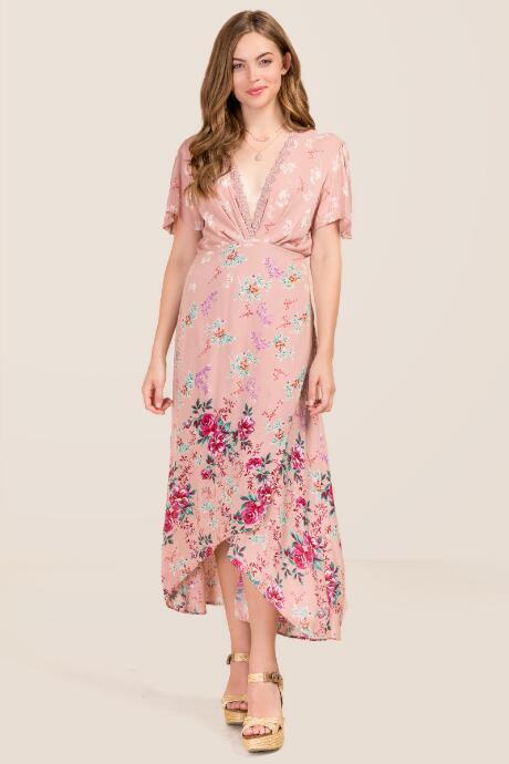 Blue Rain Joanna Floral Hilo Wrap Dress - Mauve
