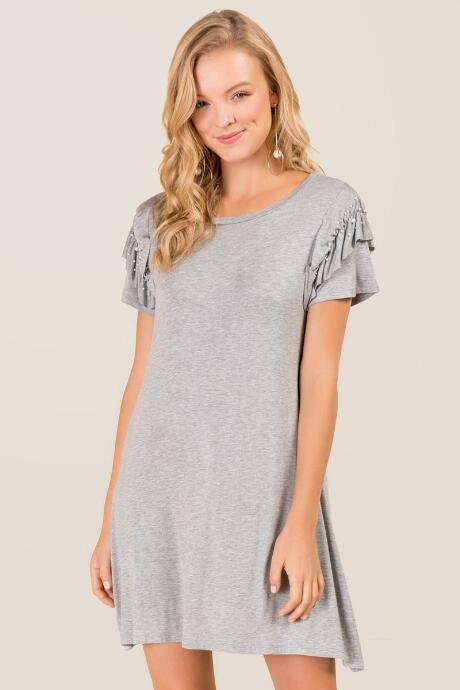 Alya Bess Pearl Ruffle Sleeve Knit Dress - Gray
