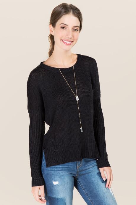 Blue Rain Kiri Shredded Back Pullover Sweater - Black