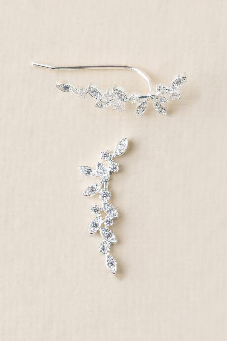 Francesca's Malia Sterling Earring Crawlers - Crystal
