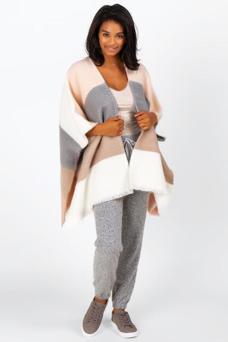 Francesca's Sierra Colorblock Poncho - Blush