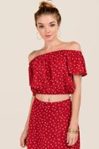 Blue Rain Penny Star Off The Shoulder Crop Top - Red