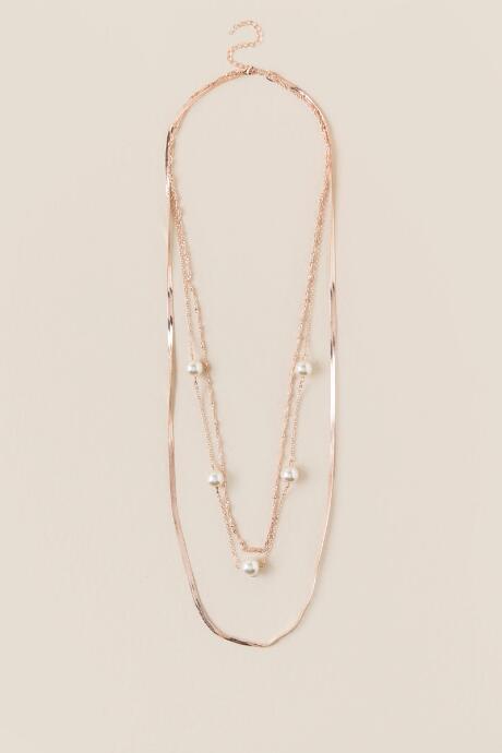 Francesca's Leah Pearl Station Necklace In Rose Gold - Pearl