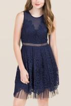 Francesca's Solana Scalloped Lace Fit & Flare Dress - Navy