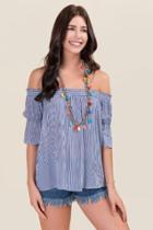 Blue Rain Isobell Striped Off The Shoulder Top - Oxford Blue