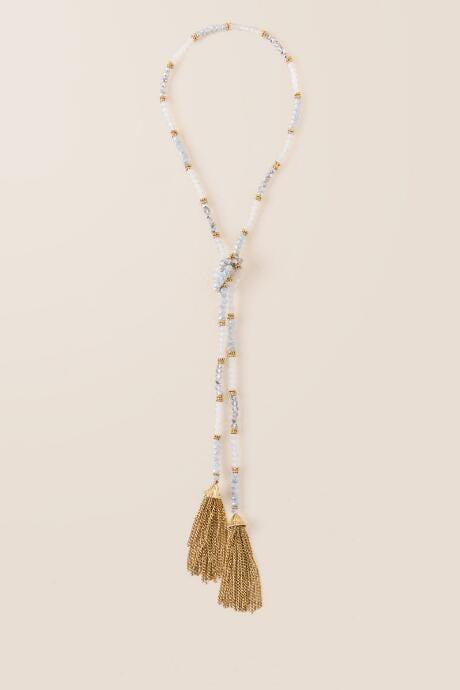Francesca's Dana Beaded Tassel Necklace - Gray