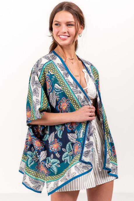 Francesca's Katey Floral Kimono - Navy