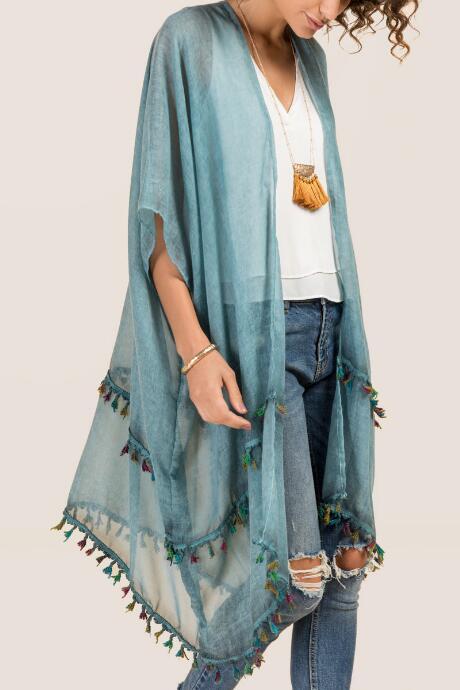 Francesca's Rocky Tassel Ruana - Teal