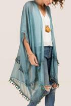 Francesca's Rocky Tassel Ruana - Teal