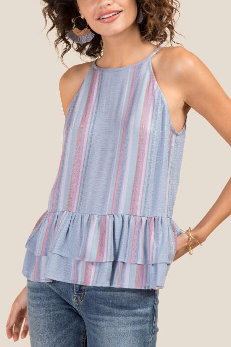 Francesca Inchess Mia Striped Sleeveless Top - Chambray