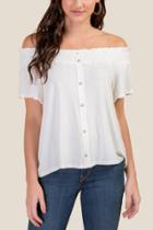 Francesca Inchess Hailey Off The Shoulder Button Front Top - White