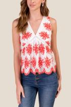 Francesca's Talia Embroidered Tank Top - Red