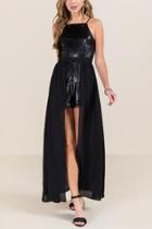 Francescas Kaelene Matte Sequin Maxi Romper - Black