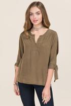 Blue Rain Alivea Quarter Sleeve Cold Shoulder Top - Dark Olive