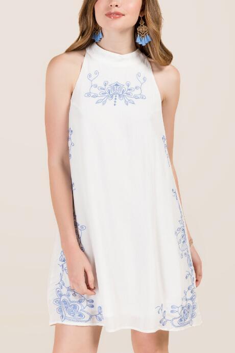 Francesca's Roberta Embroidered Shift Dress - White