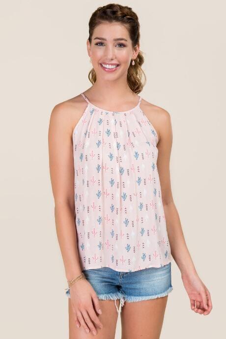 Blue Rain Leah High Neck Cactus Tank - Blush