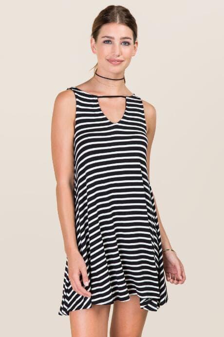 Alya Irisa Striped Lattice Shift Dress - Black/white
