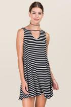 Alya Irisa Striped Lattice Shift Dress - Black/white