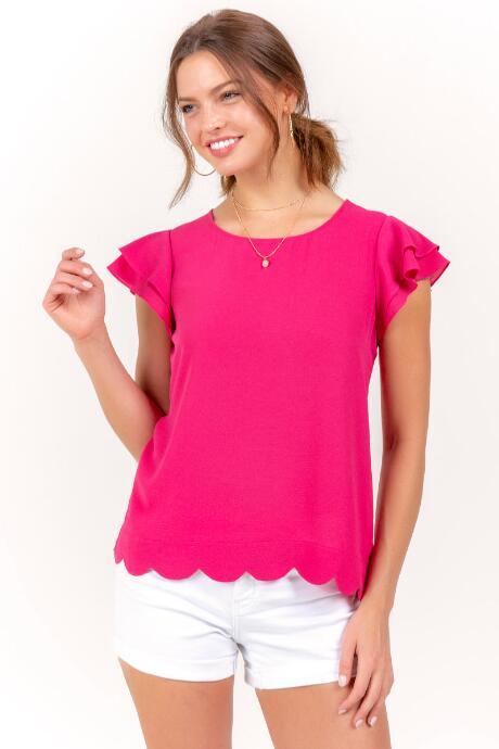 Francesca's Teenly Scallop Hem Blouse - Fuchsia