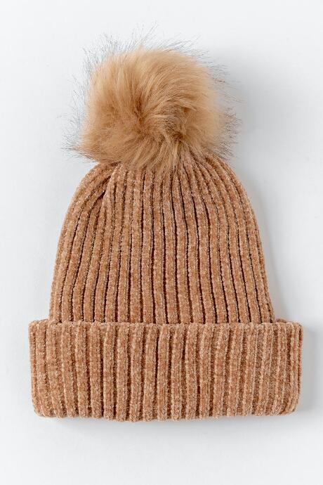 Francesca Inchess Olivia Fur Pom Beanie - Camel