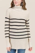 Francesca's Stella Turtle Neck Striped Sweater - Taupe