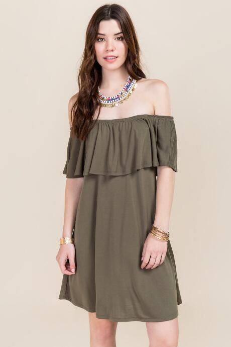 Francesca's Calla Off Shoulder Cupro Dress - Dark Olive