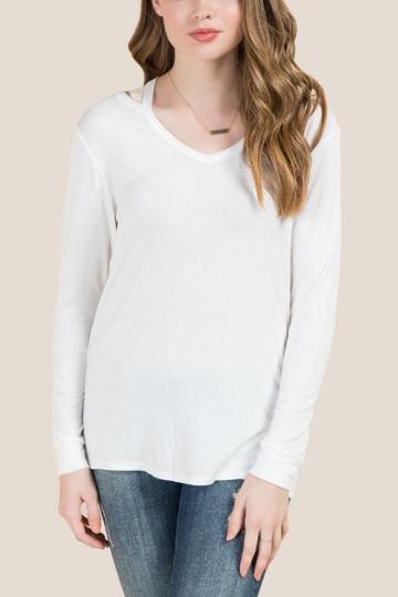 Jolie Clothing, Inc. Simone Long Sleeve Cut Out Basic Tee - Ivory