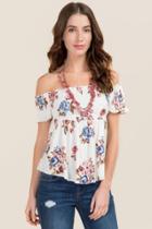 Timing Serenity Smocked Floral Off The Shoulder Top - White