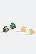 Francesca's Kimora Abalone & Gold Heart Studs Set - Iridescent
