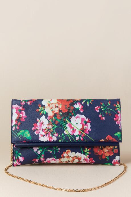 Francesca's Mindy Floral Crossbody Clutch - Navy
