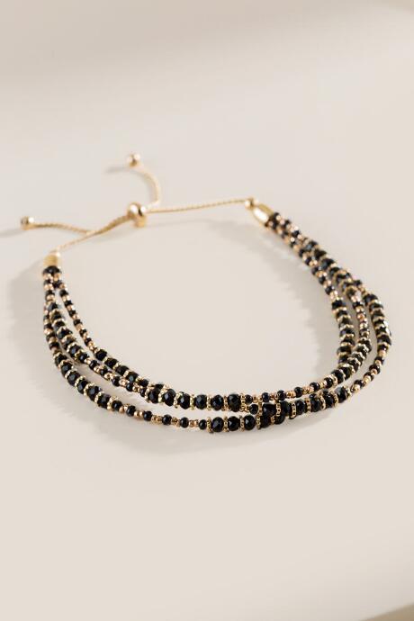 Francesca's Mindie Beaded Layer Pull Tie Bracelet - Black