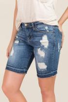 Harper Mid Rise Release Hem Bermuda Jean Shorts - Medium Wash