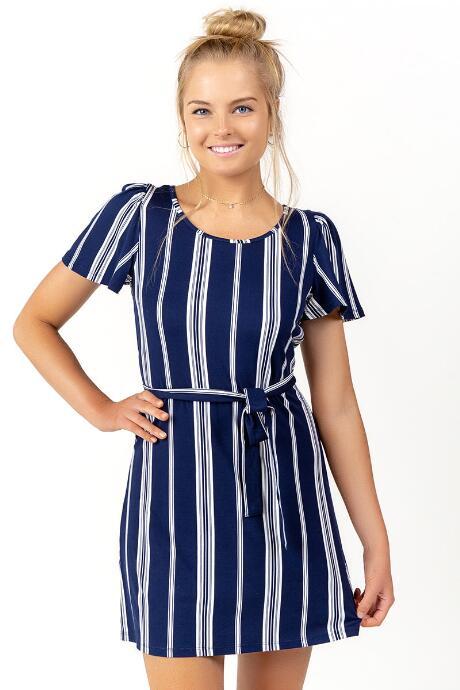 Francesca's Max Tie Waist Knit Dress - Navy