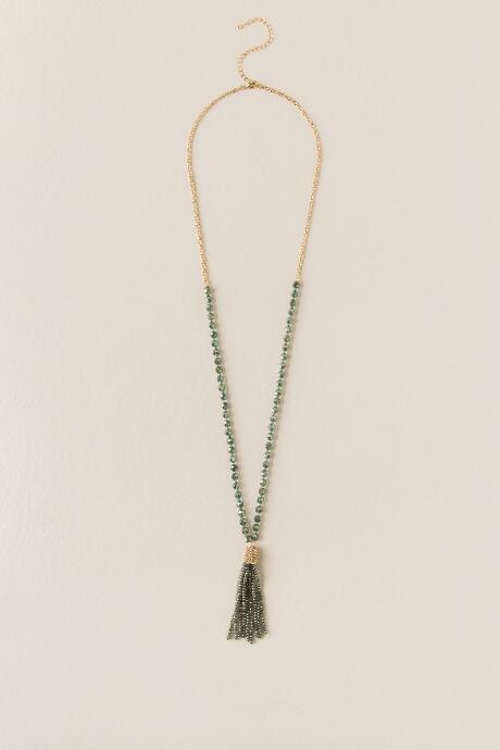 Francesca Inchess Juliana Beaded Tassel Necklace In Olive - Olive
