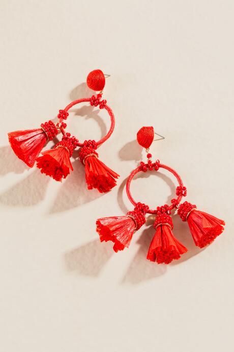 Francesca's Delia Raffia Drop Earrings - Red